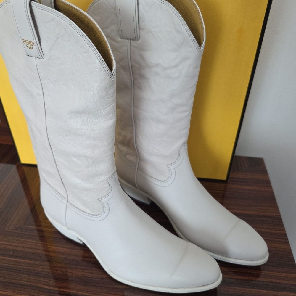 Fendi White Leather Cowboy Boots - Picture 4 of 16